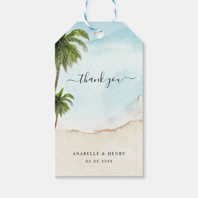 Tropical Palm Trees Sand Beach Destination Wedding Gift Tags | Zazzle