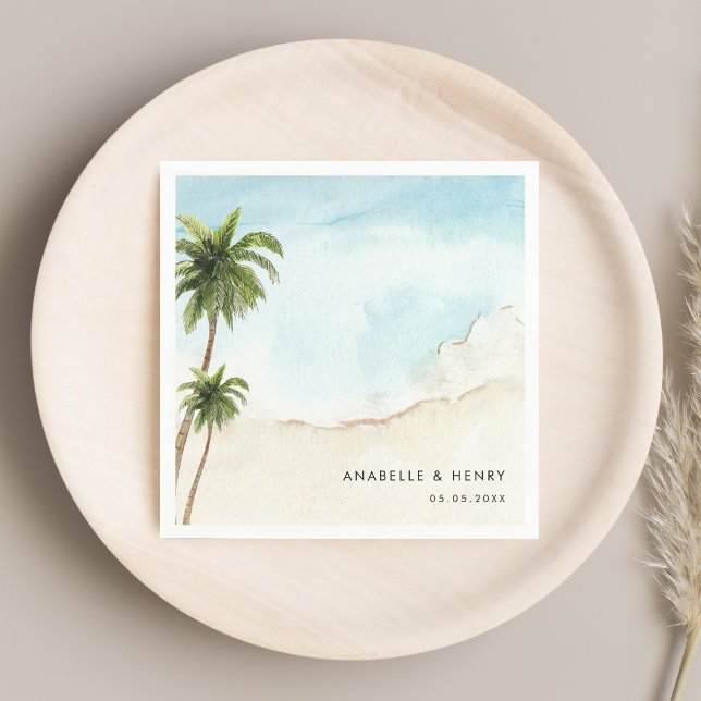 Tropical Palm Trees Sand Beach Destination Wedding Napkins (Creator Uploaded)