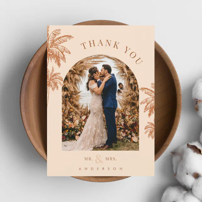 Tropical Palm Trees Sand Beach Destination Wedding Thank You Card | Zazzle
