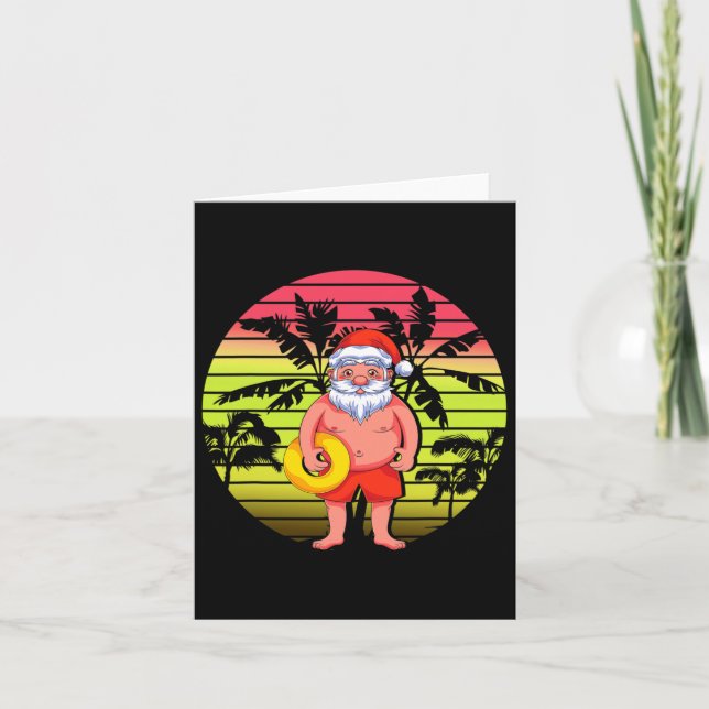 Tropical Palm Trees Santa Claus Summer Christmas I Card (Front)