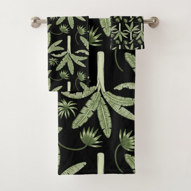 Tropical palm trees seamless pattern bath towel set (Insitu)