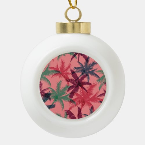 Tropical Palm Trees Seamless Pattern Ceramic Ball Christmas Ornament