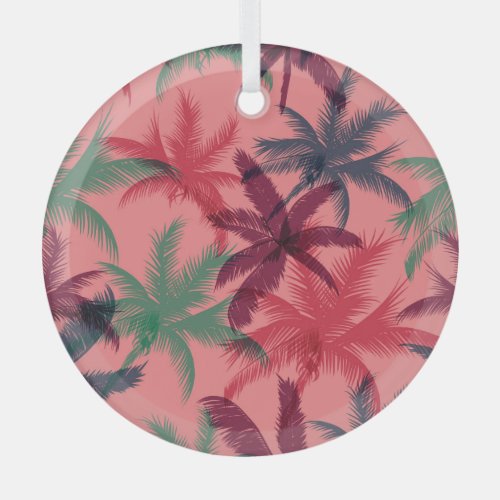Tropical Palm Trees Seamless Pattern Glass Ornament