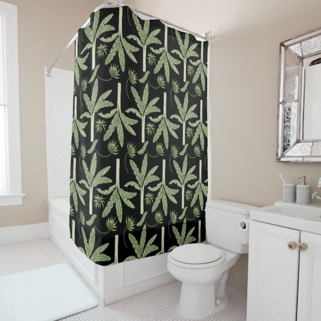 Tropical palm trees seamless pattern shower curtain (In Situ)