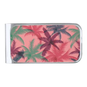 Tropical Palm Trees: Seamless Pattern Silver Finish Money Clip