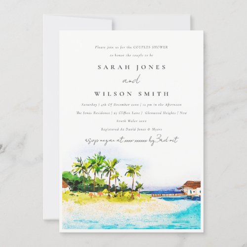 Tropical Palm Trees Seascape Beach Couples Shower Invitation