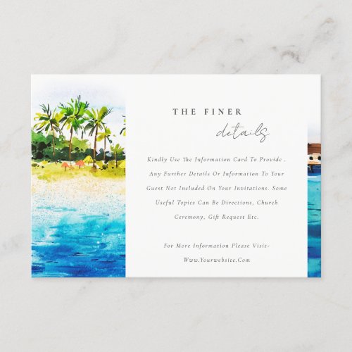 Tropical Palm Trees Seascape Beach Wedding Details Enclosure Card