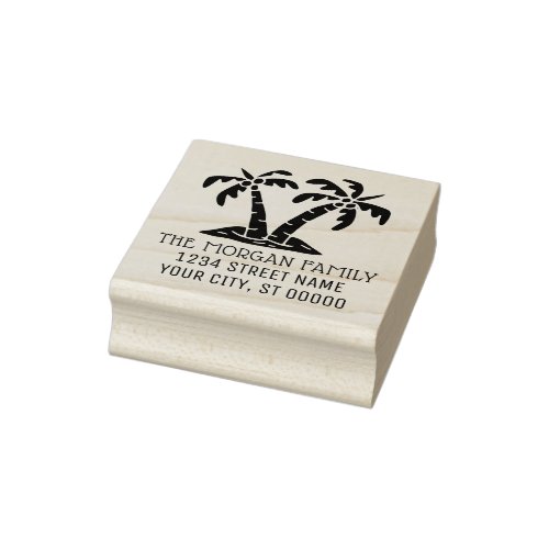 Tropical Palm Trees Seashore Beach Name Address  Rubber Stamp