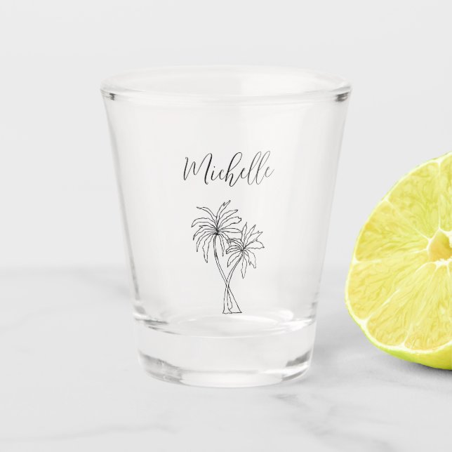 Tropical Palm Trees Simple Botanical Personalized Shot Glass (Front)