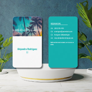 Tropical Palm Trees Sound Waves Beat Teal DJ  Business Card