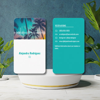 Tropical Palm Trees Sound Waves Beat Teal DJ Business Card