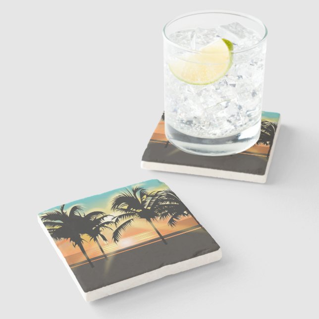 Tropical Palm Trees Stone Coaster (Side)