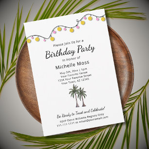 Tropical Palm Trees String Lights Birthday Party  Invitation