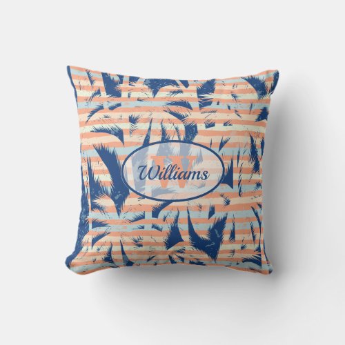Tropical Palm Trees Stripes Outdoor Pillow
