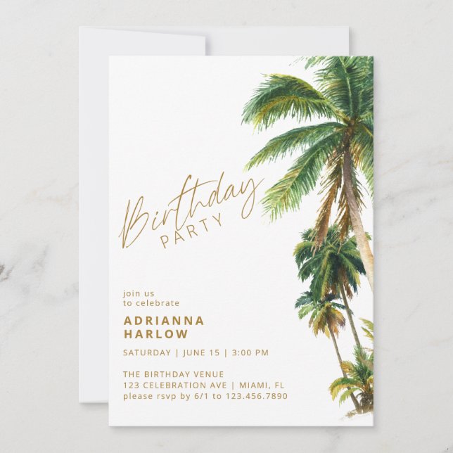 Tropical Palm Trees | Summer Beach Birthday Party Invitation (Front)