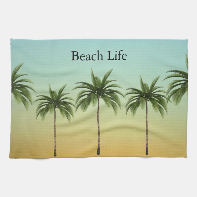 Tropical Palm Trees Summer Beach House Custom Kitchen Towel (Horizontal)
