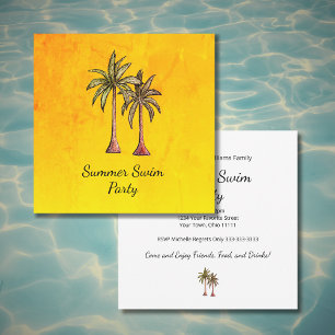 Tropical Palm Trees Summer Gold Swim Pool Party  Invitation