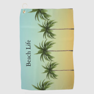 Tropical Palm Trees Summer Sunset Custom Name Golf Towel