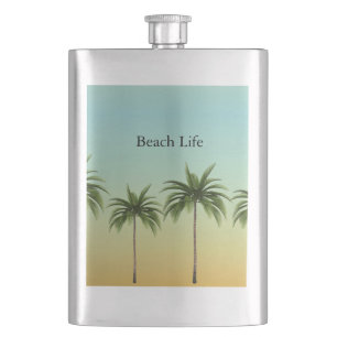 Tropical Palm Trees Summer Sunset Island Custom Flask