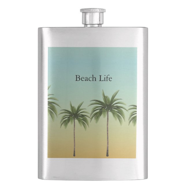 Tropical Palm Trees Summer Sunset Island Custom Flask (Front)