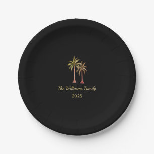 Tropical Palm Trees Summer Swim Party Black Paper Plates