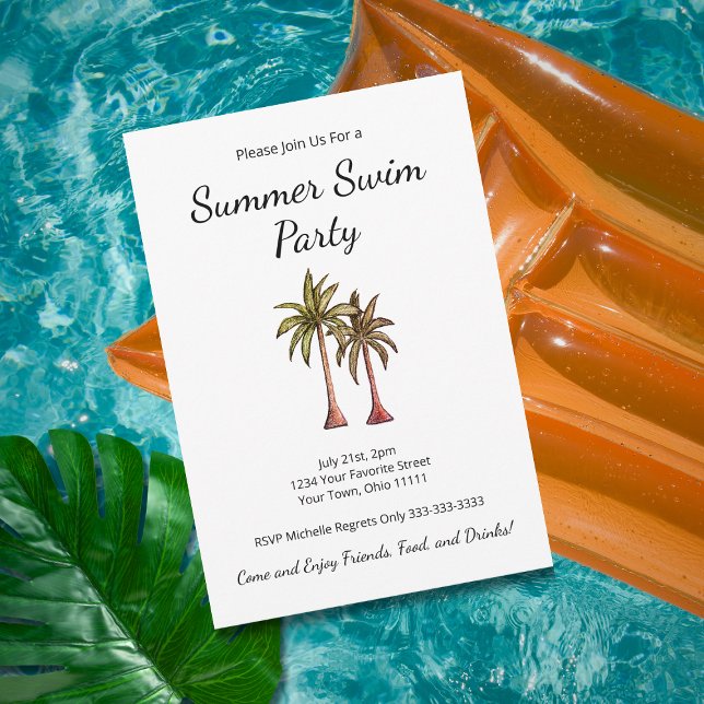 Tropical Palm Trees Summer Swim Pool Party Invitation (Creator Uploaded)