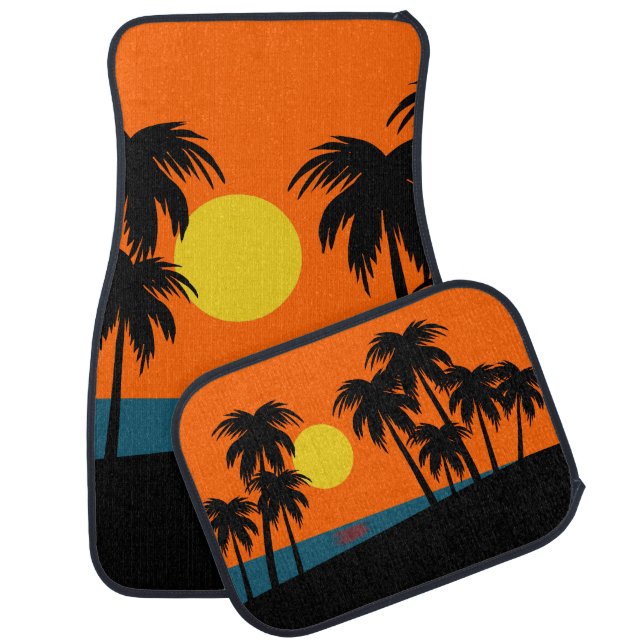 Tropical Palm Trees Sunset Car Floor Mat (Set)