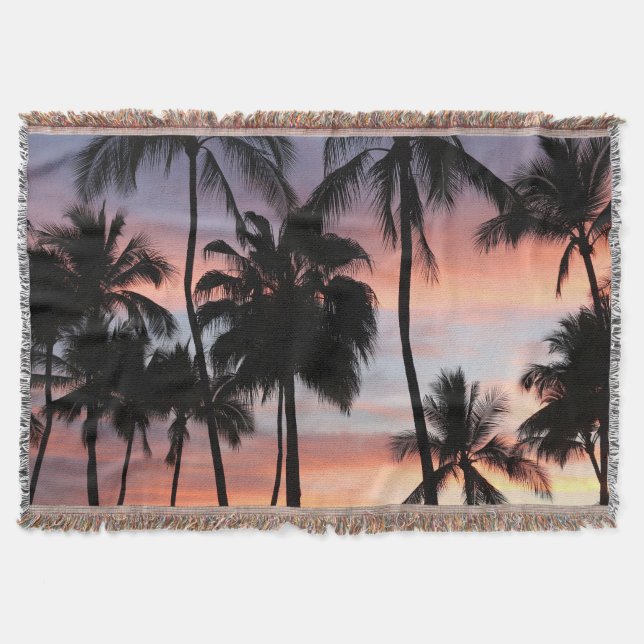Tropical Palm Trees Sunset Throw Blanket (Front)