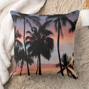 Tropical Palm Trees Sunset Throw Pillow