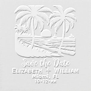 Tropical Palm Trees Sunset Wedding Save the Date Embosser