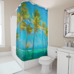 Tropical Palm Trees Swaying Hawaii Ocean Shower Curtain