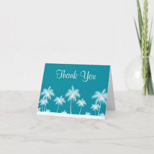 Tropical Palm Trees Teal Bat Mitzvah Thank You Card