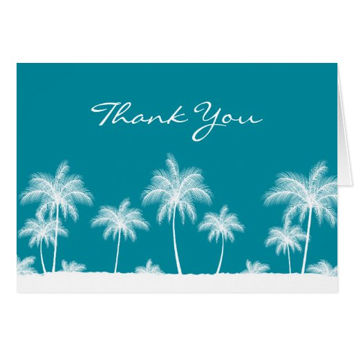 Tropical Palm Trees Teal Blue Thank You Card | Zazzle