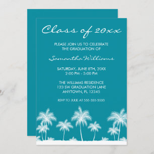 Tropical Palm Trees Teal Graduation Announcement