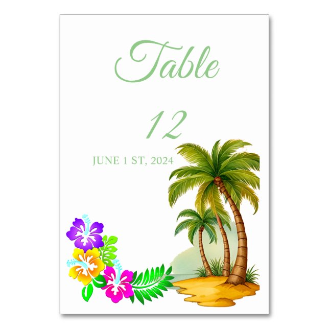 Tropical Palm Trees Thunder_Cove  Table Number (Front)