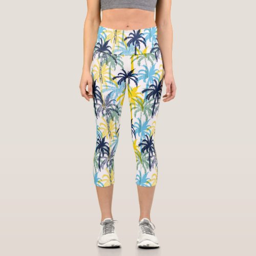 Tropical Palm Trees Trendy Chic Stylish Beachwear Capri Leggings