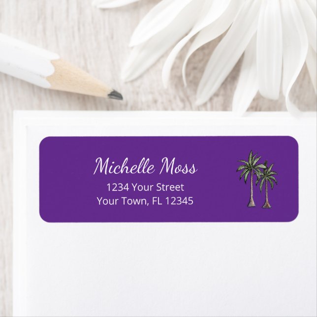 Tropical Palm Trees Trendy Purple Return Address Label (Insitu)
