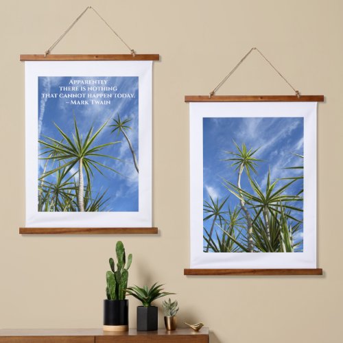 Tropical Palm Trees Twain Quote Blue and White Hanging Tapestry