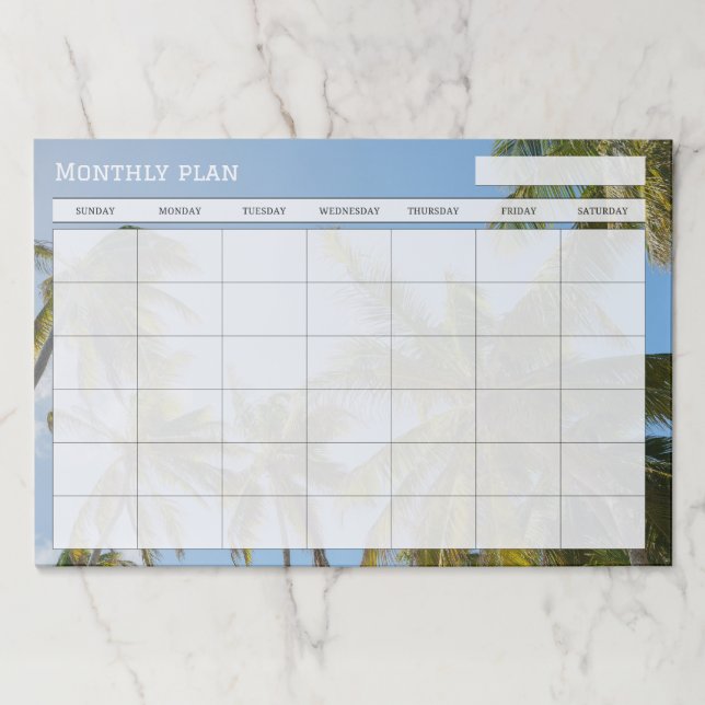 Tropical Palm Trees Undated Monthly Paper Pad (Front)