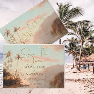 Tropical Palm Trees Vintage Wedding Save The Date