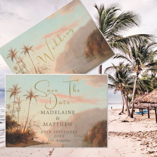  Tropical Palm Trees Vintage Wedding Save The Date (Creator Uploaded)