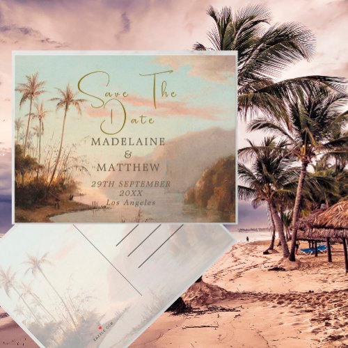  Tropical Palm Trees Vintage Wedding Save The Date Announcement Postcard