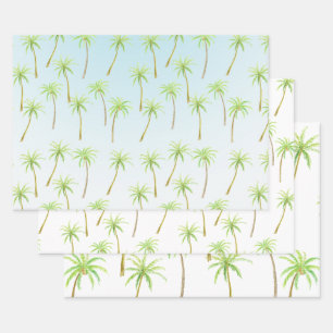 Tropical Palm Trees Watercolor blue ombre Wrapping Paper Sheets