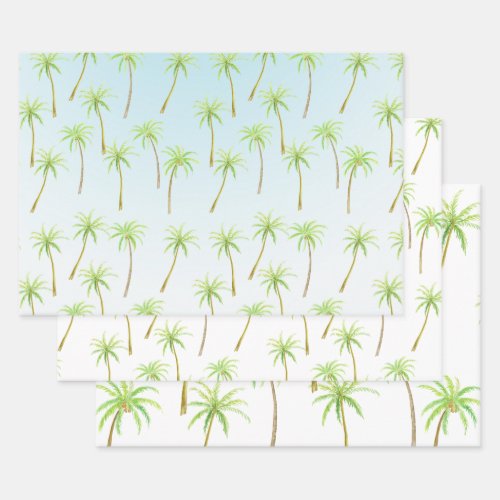 Tropical Palm Trees Watercolor blue ombre Wrapping Paper Sheets