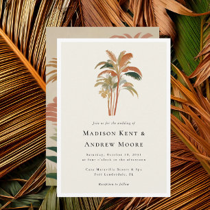 Tropical Palm Trees Watercolor Pastel Boho Wedding Invitation
