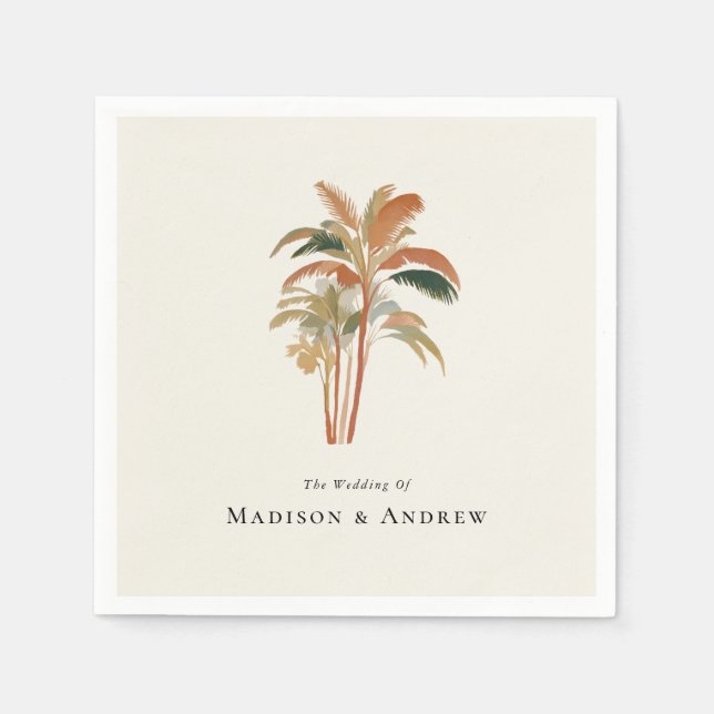 Tropical Palm Trees Watercolor Pastel Boho Wedding Napkins (Front)