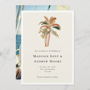 Tropical Palm Trees Watercolor Photo Wedding Save The Date