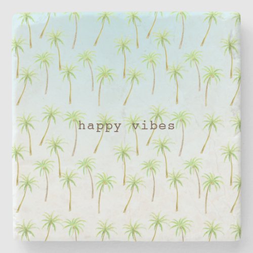 Tropical Palm Trees Watercolor Stone Coaster