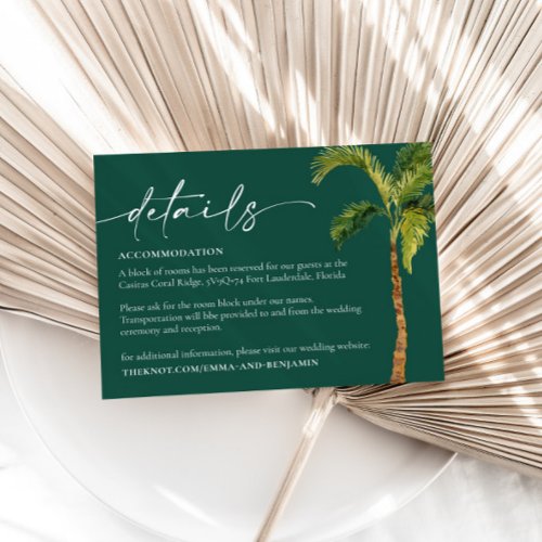 Tropical Palm Trees Wedding Details Enclosure Card