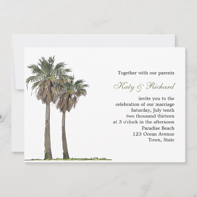 Tropical Palm Trees Wedding Invitation (Front)